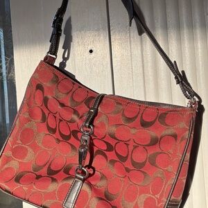 Coach Red and Brown Shoulder Bag well-loved